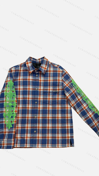 Chrome Hearts Blue & Green Floral Padded Flannel Jacket — Size X-Large