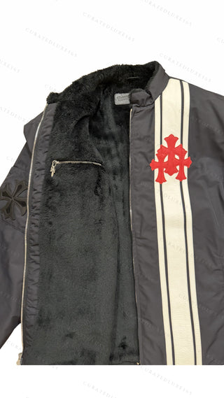 Chrome Hearts Faux Fur Lined Cobra Cross Patch Racing Jacket — Size Large