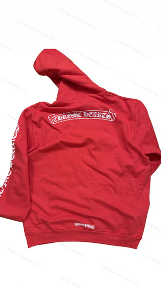Chrome Hearts Scroll Logo Red Hoodie — Size Large