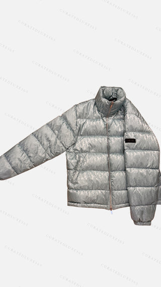 Dior Oblique Silver Puffer Jacket — Size Large